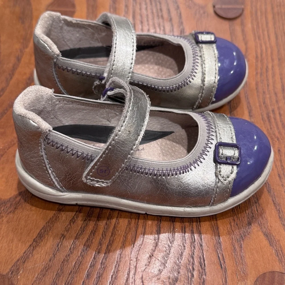 Stride Rite Chandra Leather Purple Cap Toe Mary Jane Toddler Girls Silver 6.5 - Picture 6 of 8
